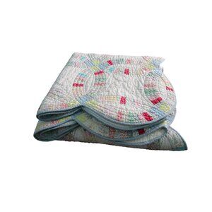 Vintage Pottery Barn Double Wedding Ring Patchwork Quilt King GUC